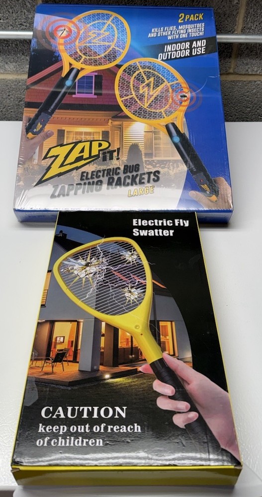 Zap It! Electric USB Rechargeable Bug Zapper Rackets Large 2 Pack + Bonus Unit