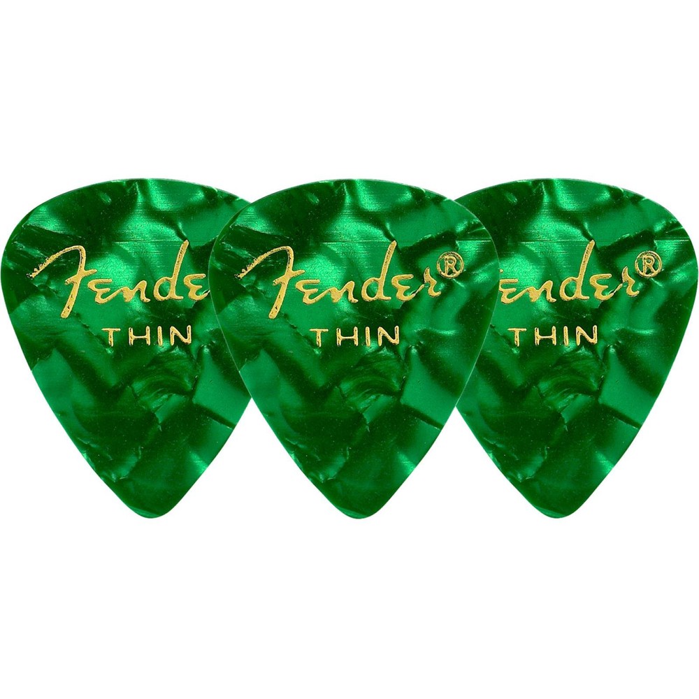 Fender Premium Celluloid 351 Shape Guitar Picks, Thin, Green Moto, 12-Pack