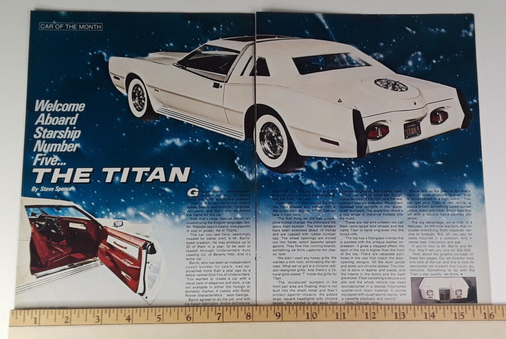 GEORGE BARRIS TITAN CUSTOM CAR ORIGINAL 1973 ARTICLE