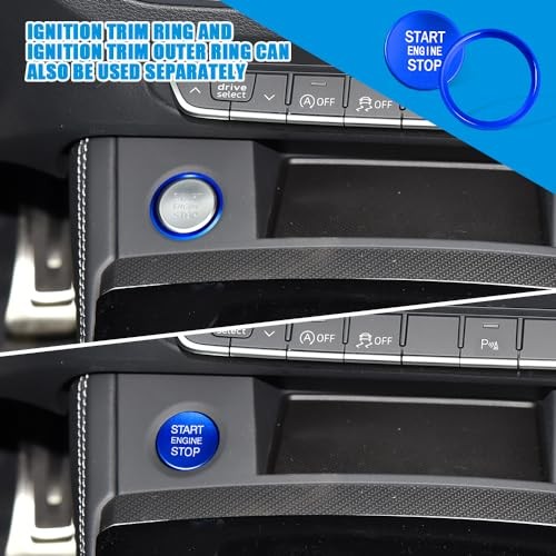 Car Push Start Button Cover, Aluminum Engine Start Stop Button Cover with Blue