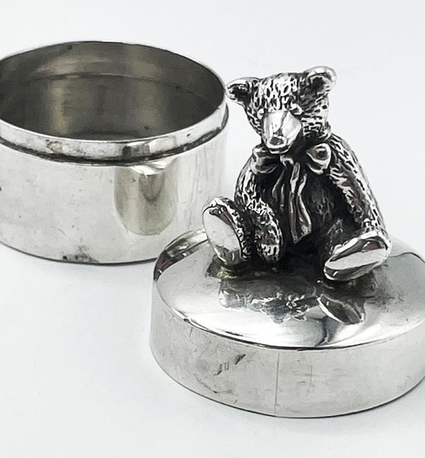 SILVER TEDDY BEAR BOX VINTAGE