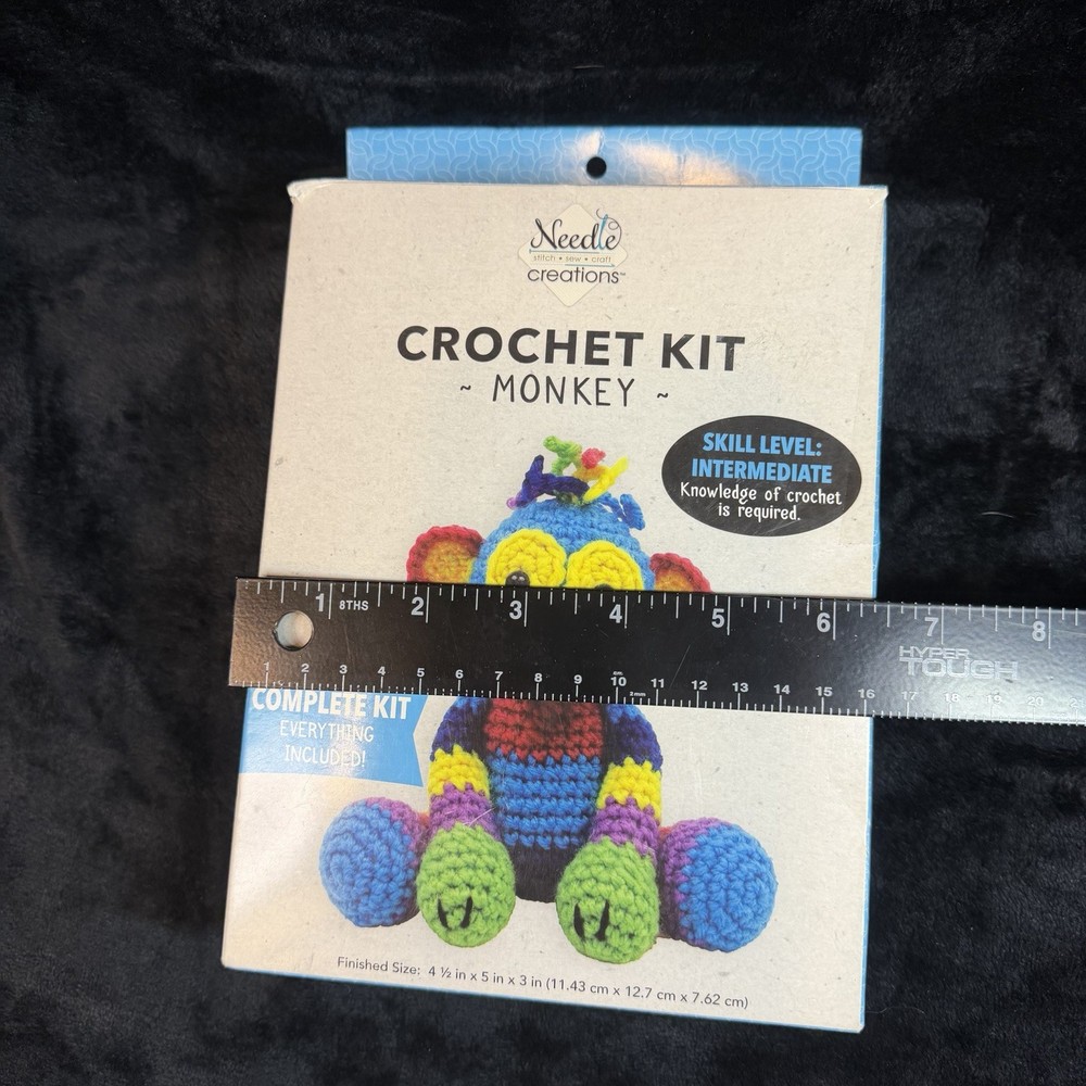 Needle Creations Intermediate Patchwork Monkey Crochet Kit Boho Craft Colorful