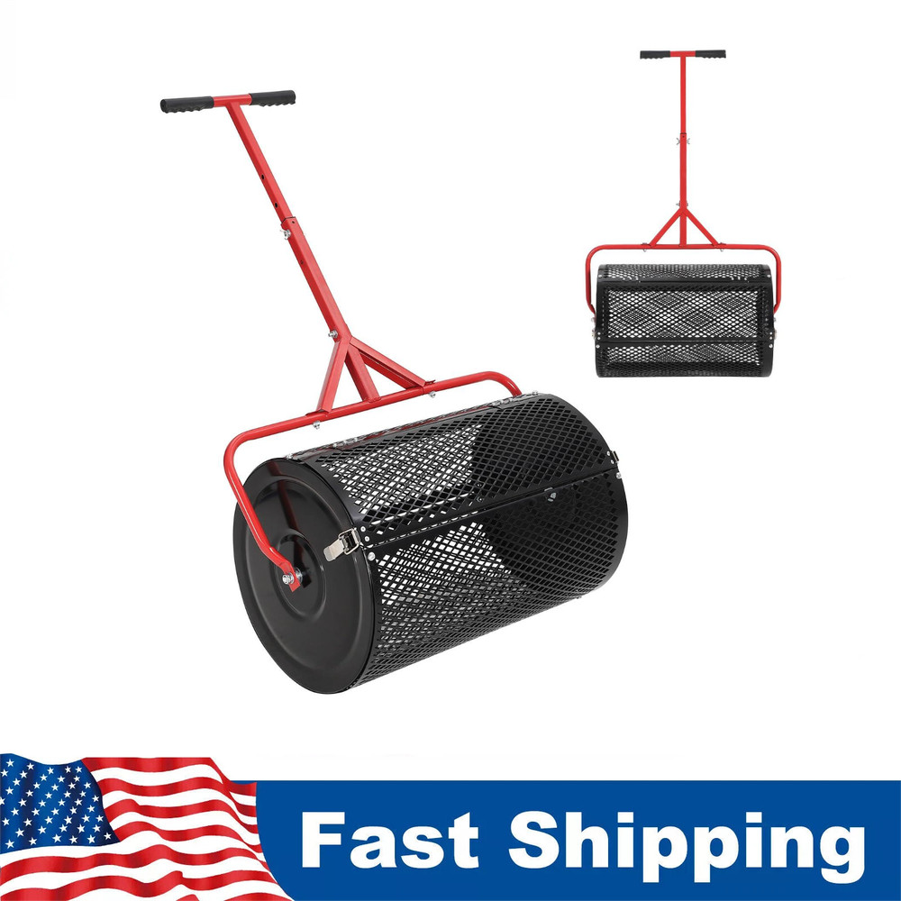 Compost Spreader 24" Top Soil Grass Seed Spreader W/ T Shaped Handle Adjustable