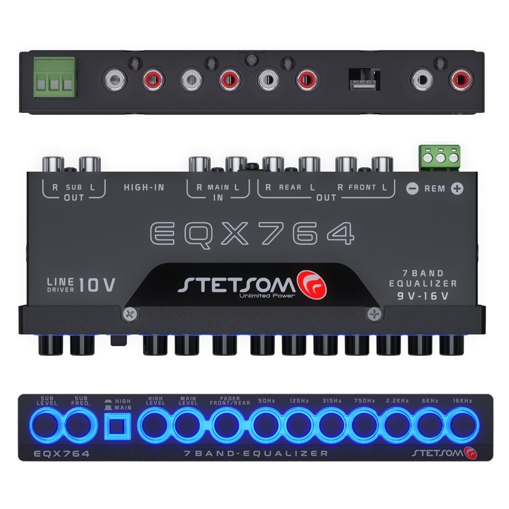Stetsom EQX 764 - 7 Band Equalizer, 4 Input & 6 Output Channels, Blue Led