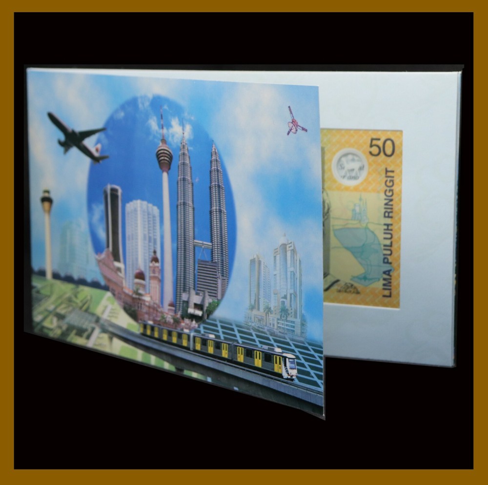 Malaysia 50 Ringgit in Folder, 1998 P-45 Commemorative Commonwealth Games UNC