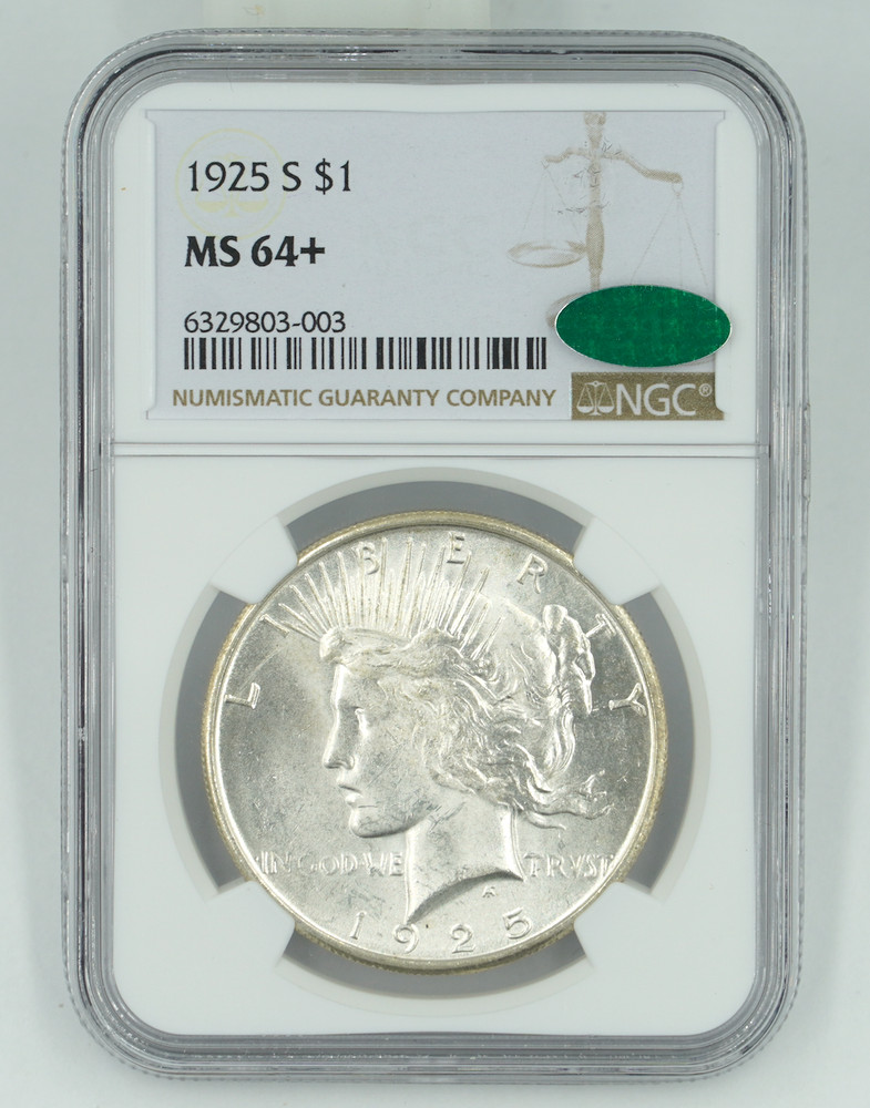 1925-S NGC & CAC MS64+ Peace Silver Dollar