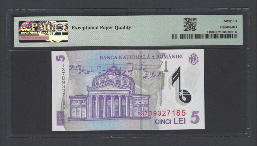 Romania - 5 Lei 2013 P118f Uncirculated Graded 66