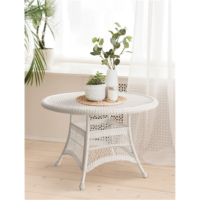 Jeco Resin Wicker 44" Round Dining Table in White
