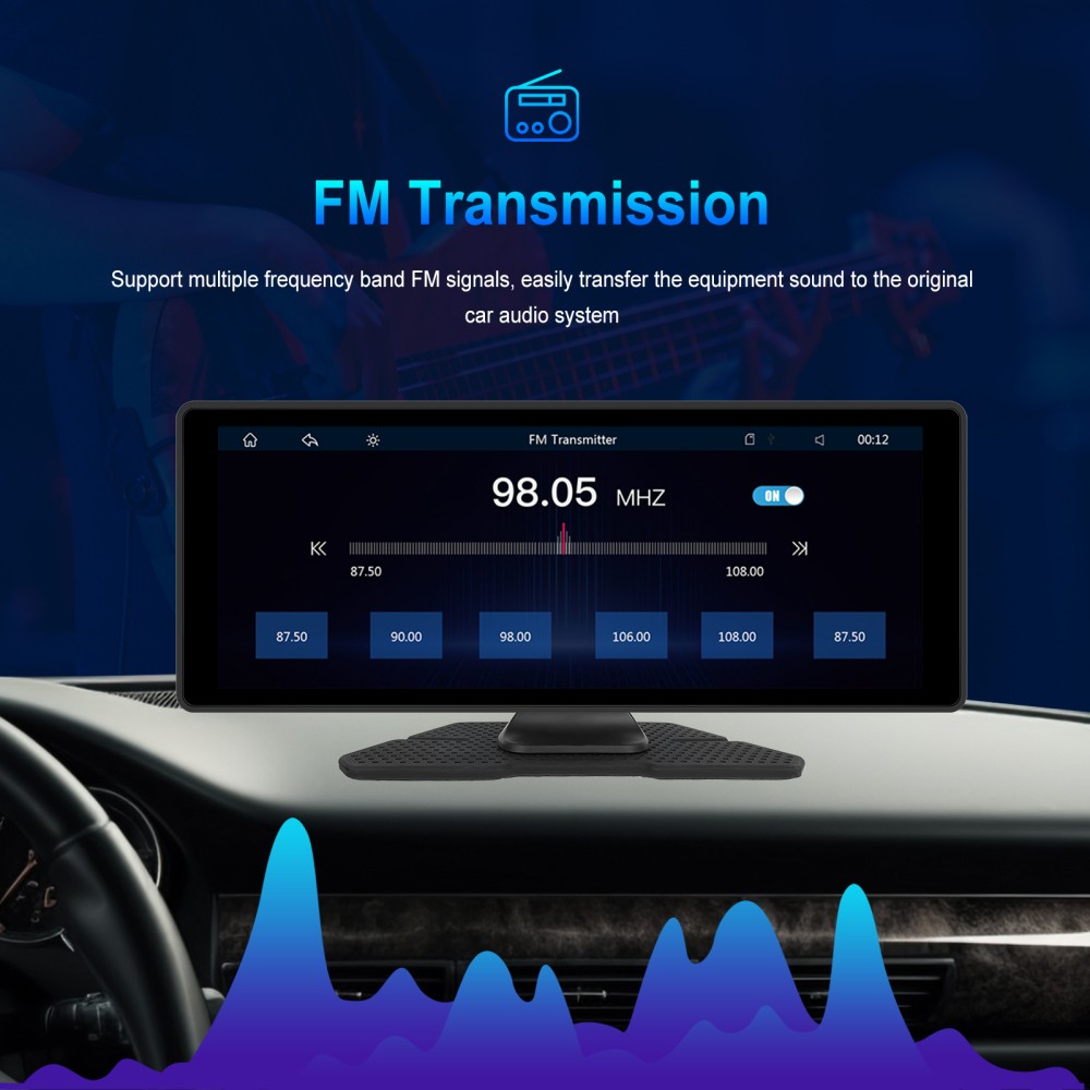 10.26" Touch Screen Wireless Apple Carplay Portable Car Stereo Android Auto Cam