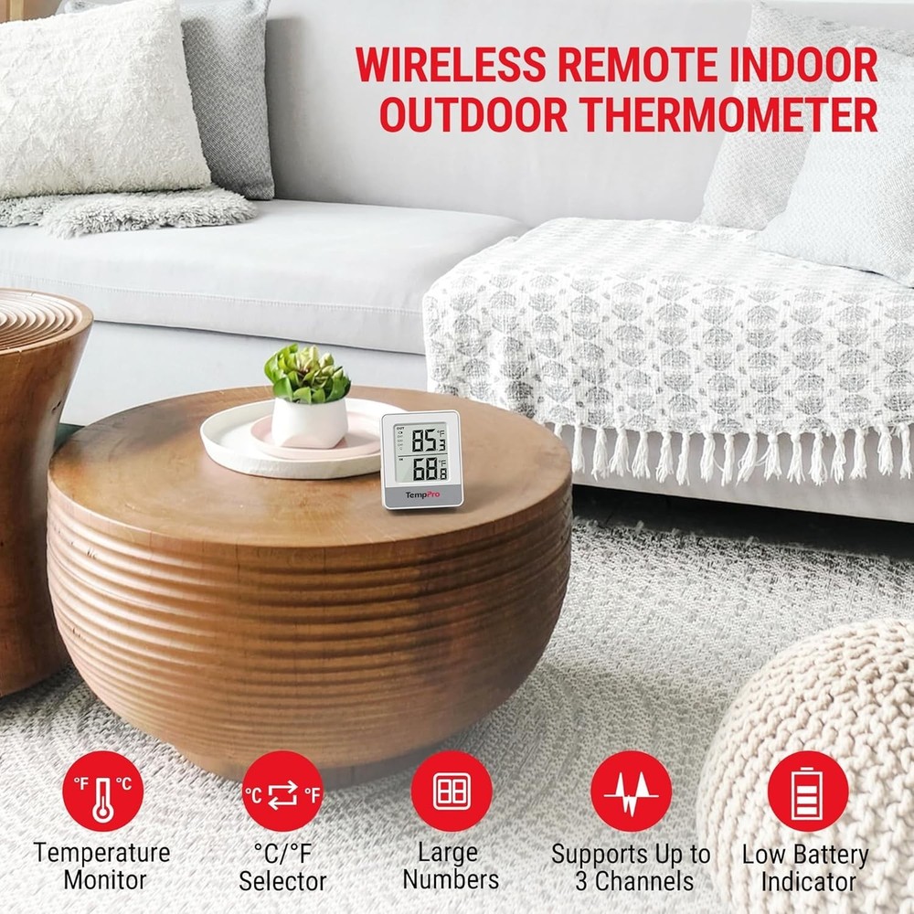 Versatile Indoor Outdoor Thermometer - Wireless, Rainproof & Multiple Sensors