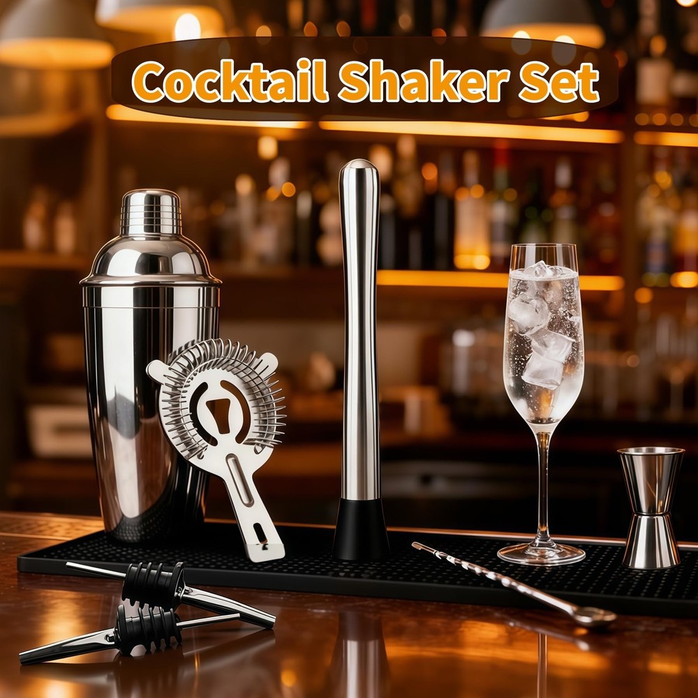 Cocktail Shaker Set Bartender Kit,Professional Bar Set, Martini Silver