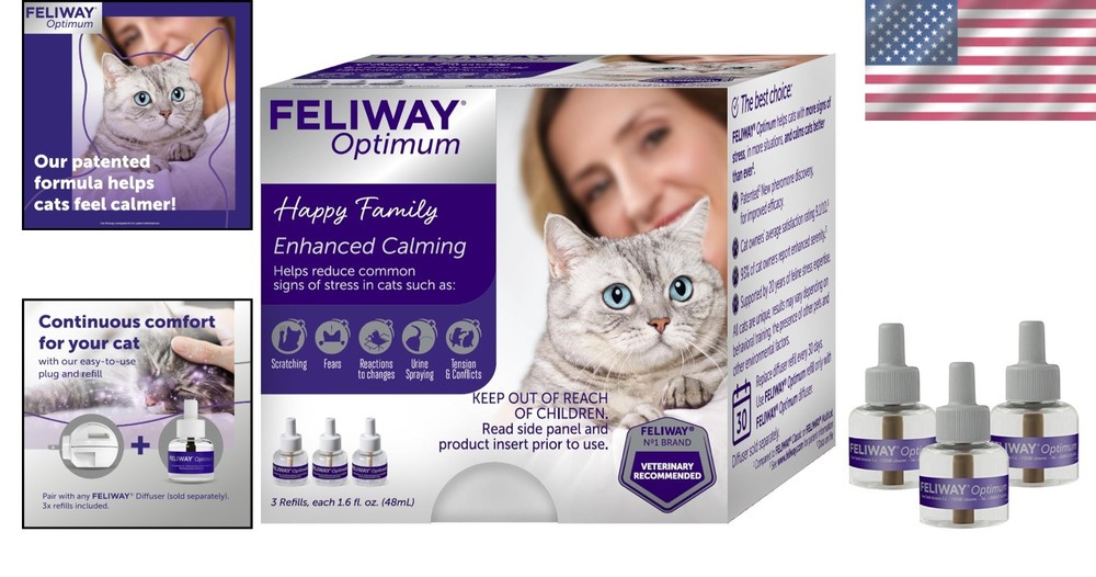 Enhanced Calming: Optimum Cat Diffuser Refills - 3 Pack for Indoor Stress Relief