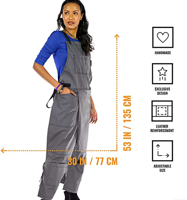 Split Leg Canvas Apron Barber Apron with Pockets Adjustable Work Apron Gray