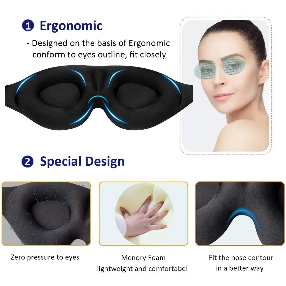 Sleep Eye Mask for Men Women, 3D Contoured Cup Sleeping Eye Mask Blindfold