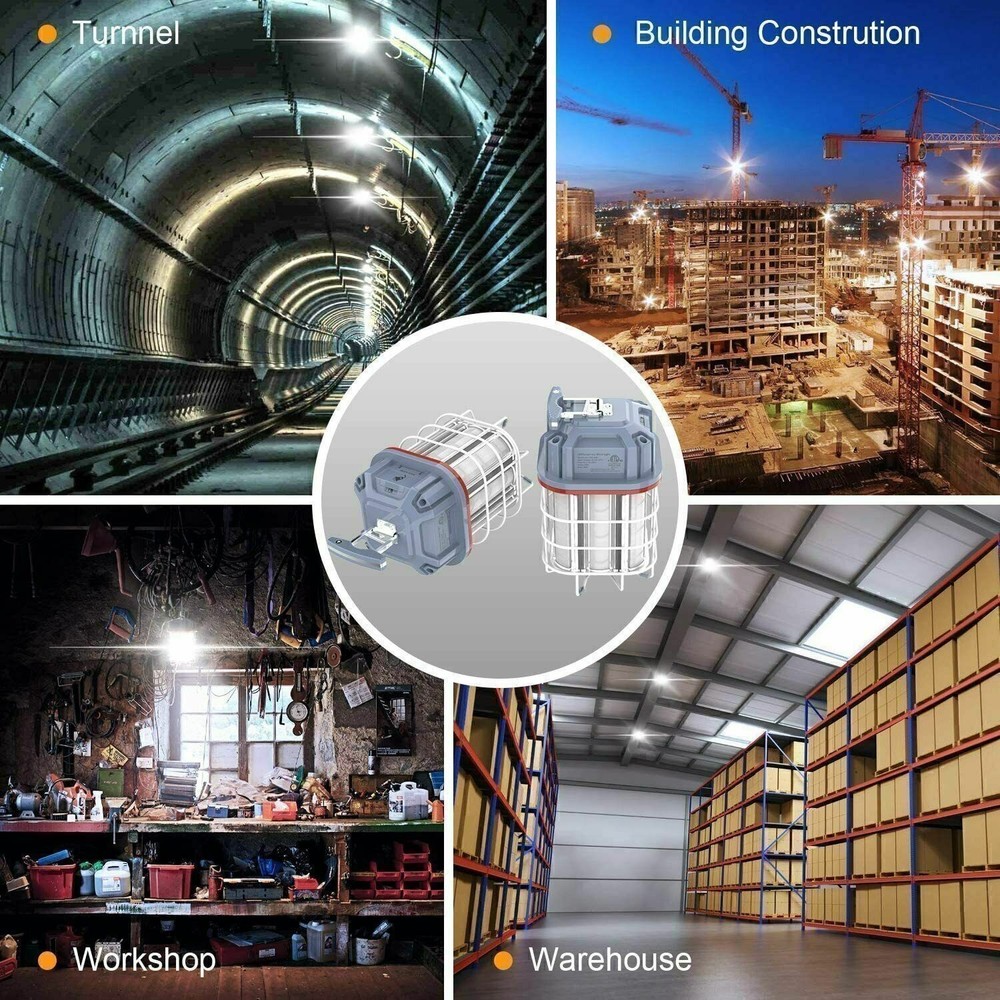 100W LED Temporary Work Light 5000K Linkable Jobsite Construction Lamp with Plug