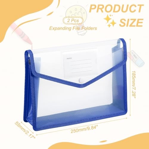 Plastic Expanding File Folders, 2 Pack File Folder Envelopes Letter B5 Blue