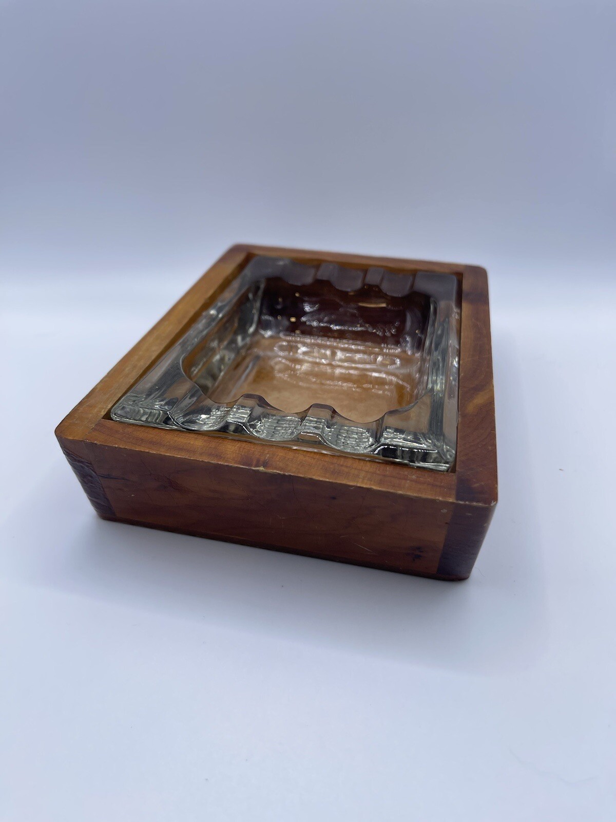 Fort William Henry Ashtray Lake George NY Souvenir Two Piece Wood and Glass