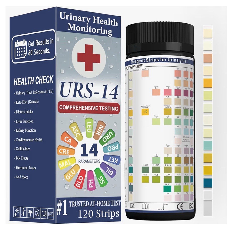 URS-14 Urine Reagent Test Strip for 14 Parameters Urinalysis Self Testing 120Psc