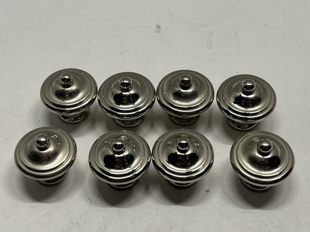 Vintage NOS (8) Heavy Round Chrome Door/Cabinet Knobs