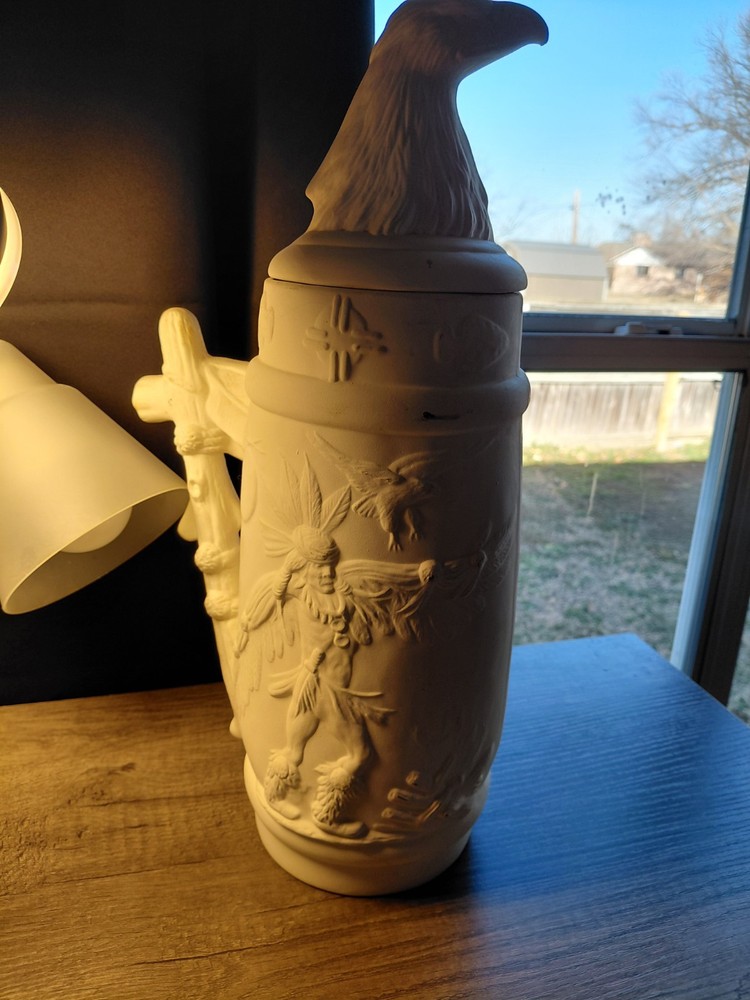 Ready-to-Paint Ceramic Beer Stein with Native American and Eagle Design