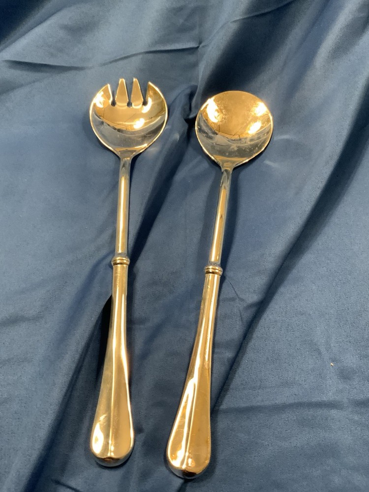 Silver Plate Salad Serving Utensils Spoon Fork Marked Italy 9.25" Bridal Wedding