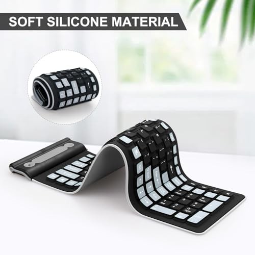 Wireless Silicone Keyboard, 2.4GHz Wireless, Foldable Rollup Keyboard,
