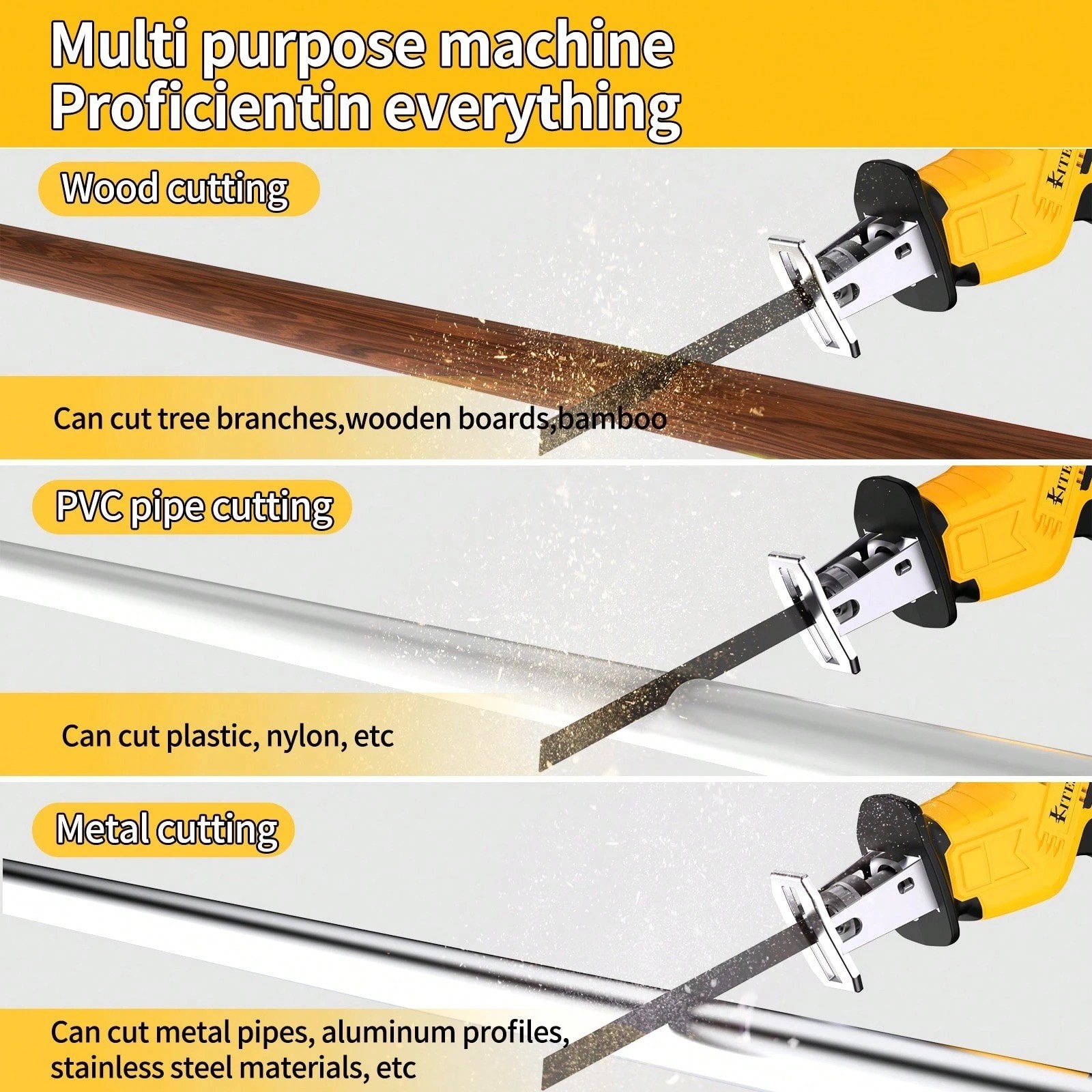 Lithium-Ion Reciprocating Saw Handheld Electric Wood Metal Cutter + 100mm Depth