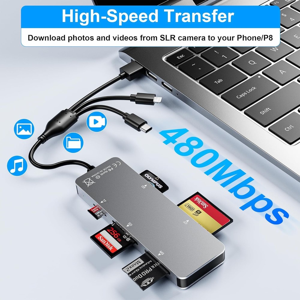Memory Stick pro Duo Adapter 5-in-1 Multi Card Reader Supports Silver