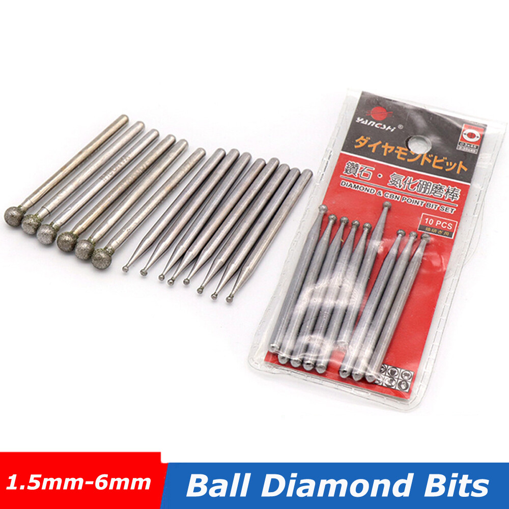 Ball Diamond 1.5mm - 6mm Grinding Burr Point Engraving Bits for Dremel Rotary