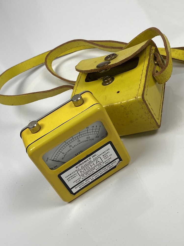 Vtg Yellow Bitronics PD3 +leather case-Blasting Galvanometer-Pennsylvania Mining