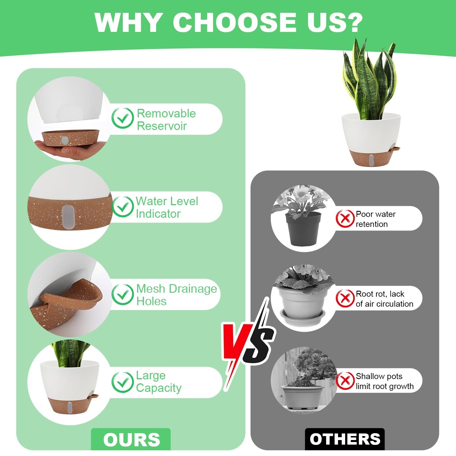 Self Watering Planter with Visual Water Level, 6Pack Small Plastic Pot Set wi...