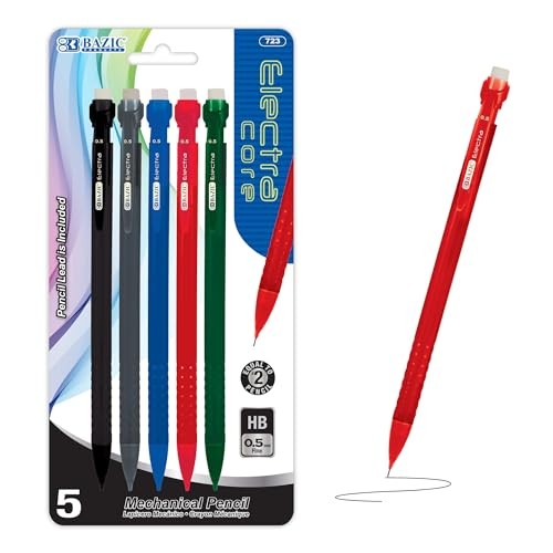 BAZIC Electra Core 0.5mm Mechanical Pencils, Smooth Writing, 5-Pack