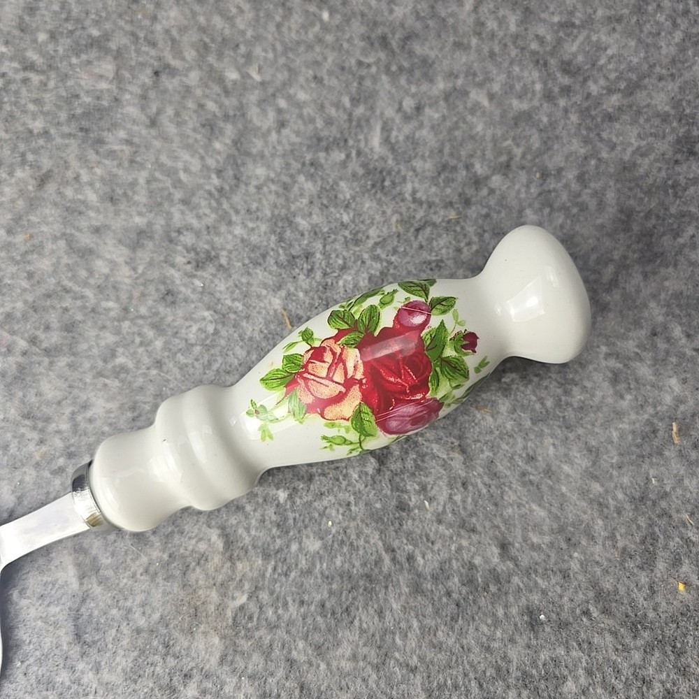 Floral Cake Server Ceramic Handle