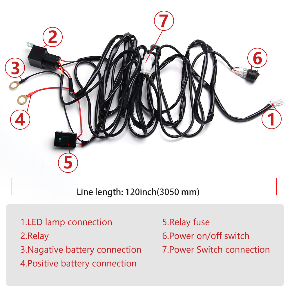 LED Light Bar Wiring Harness Kit 12V 40A Fuse Relay Rocker ON/OFF Switch Kit