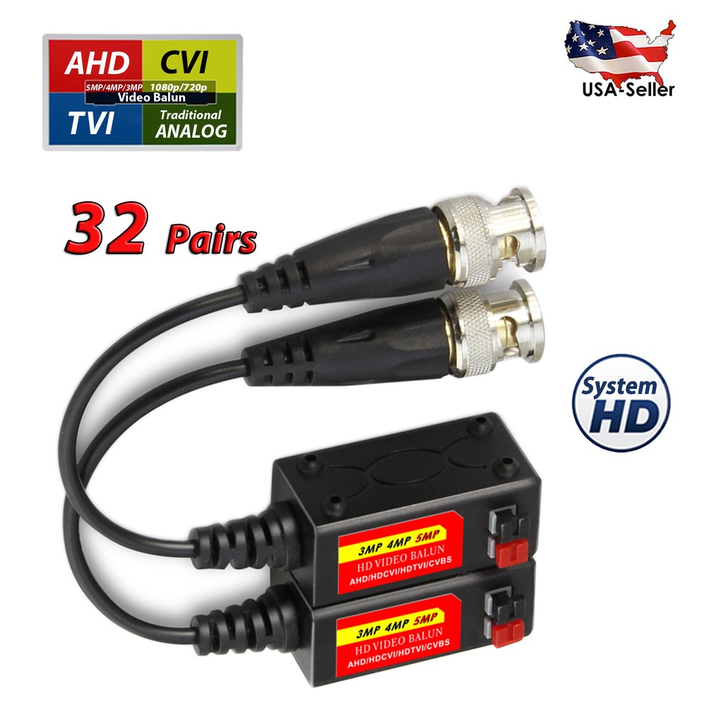 32 Pairs Tool less BNC Passive HD Video Balun Transceiver for Security Cameras