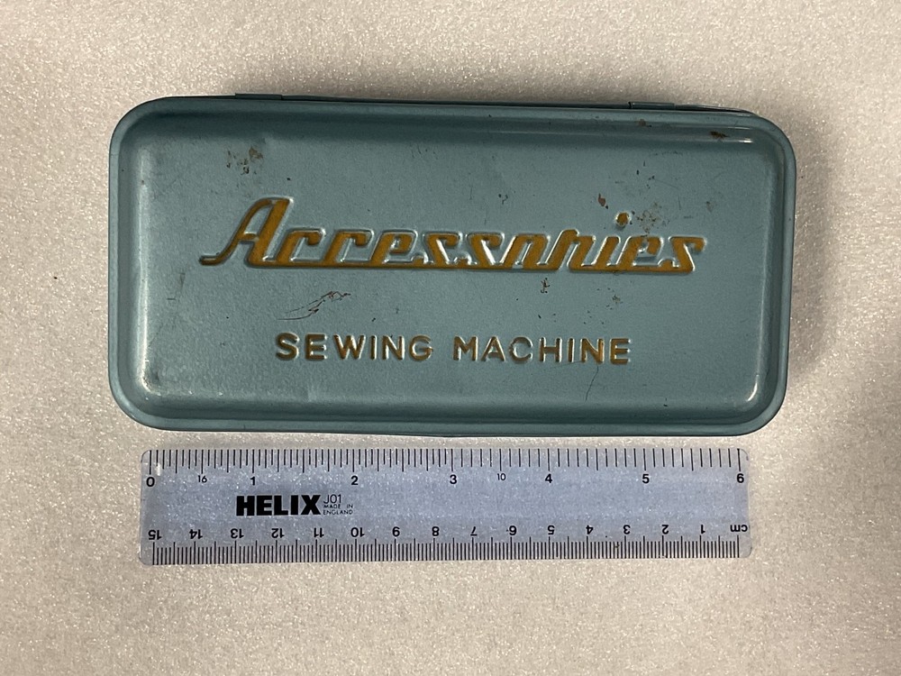 Vintage Sewing Machine Accessories Storage Box - Green Metal