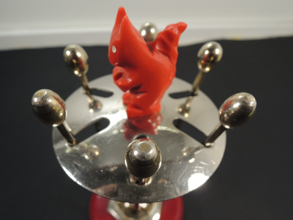 Vtg.Red Cherry Bakelite Squirrel Cocktail Fork Set – 1950s Chrome & Gilt Barware