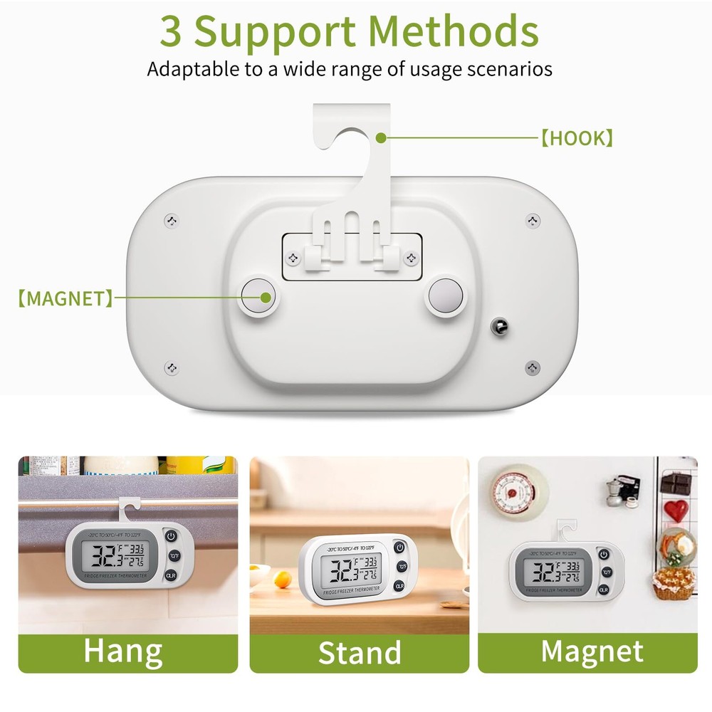 2 Pack Digital Fridge Thermometer with Hook and LCD Display for Kitchen Home