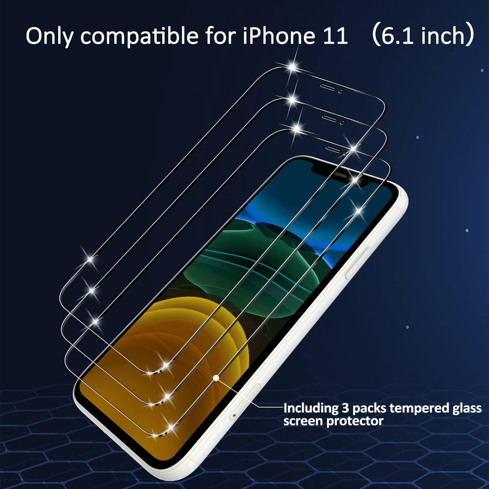 3 Pack Compatible for Iphone 11 Screen Protector Tempered Glass, [Military Grade