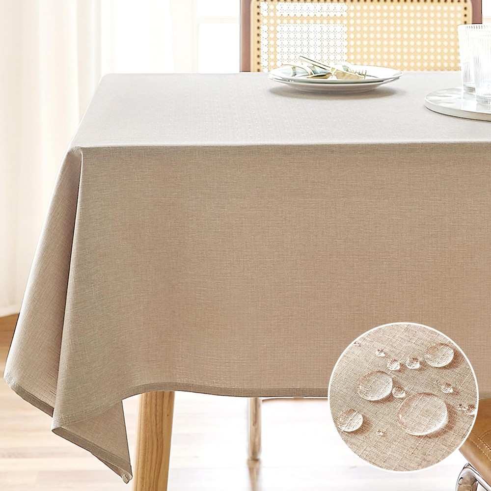 Textured Linen Tablecloth Rectangle 52x70 Waterproof Spill-Proof Wipeable Table