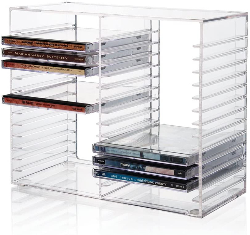 Stackable Clear Plastic CD Organizer with Rubber Feet | Rectangular Jewel...