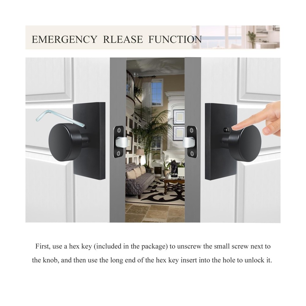 Matte Black Door Knobs Interior with Lock, Modern Privacy Rectangle Door Knob...