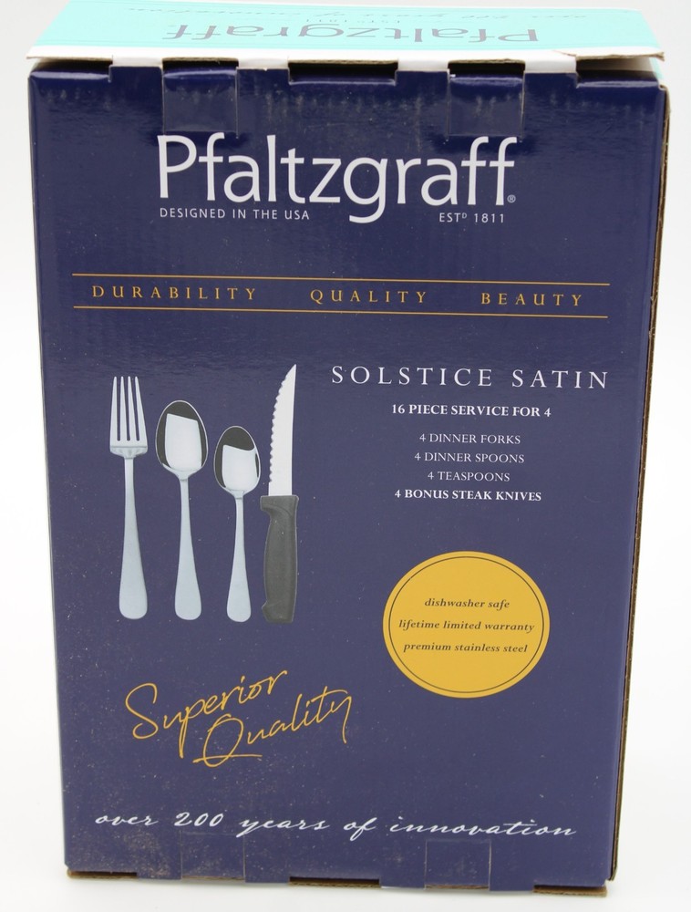 NIB Pfaltzgraff Solstice Satan 16 Piece Flatware Silverware NEW