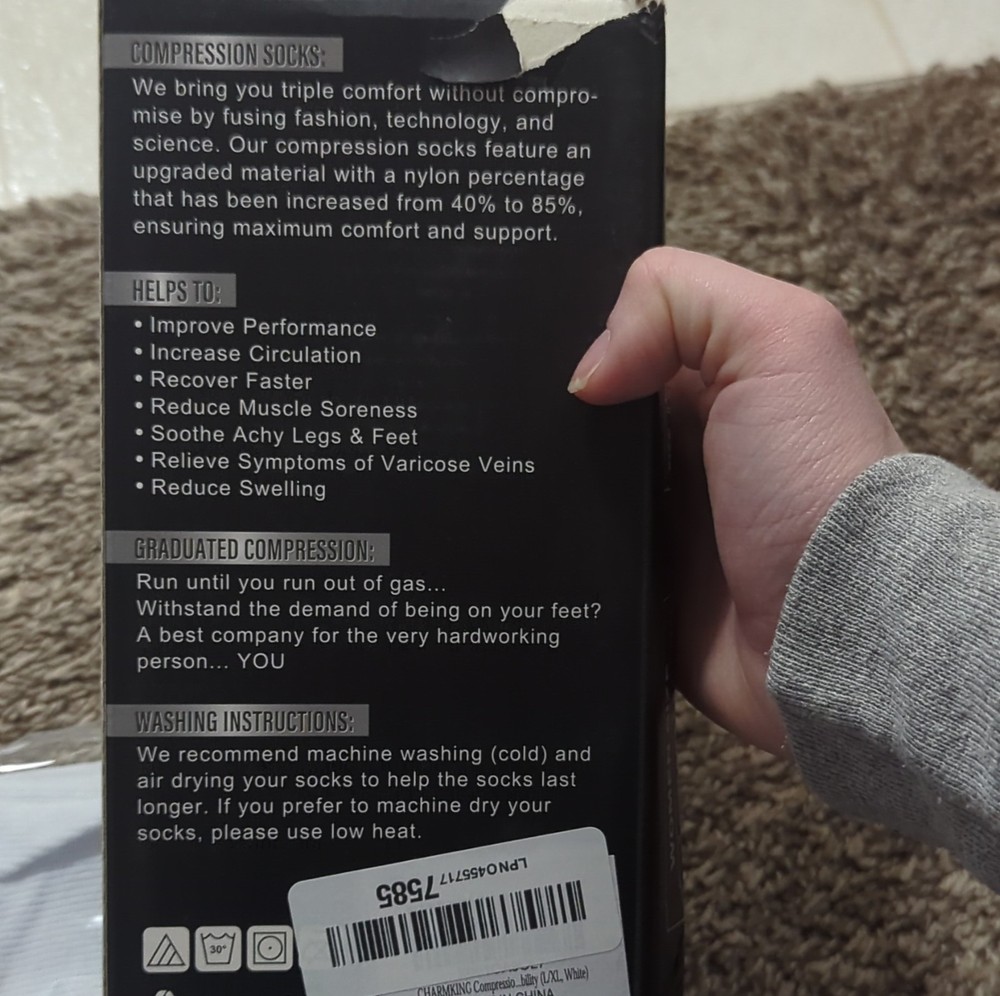 CHARMKING Compression Socks L/XL White Graduated Compression Machine Washable