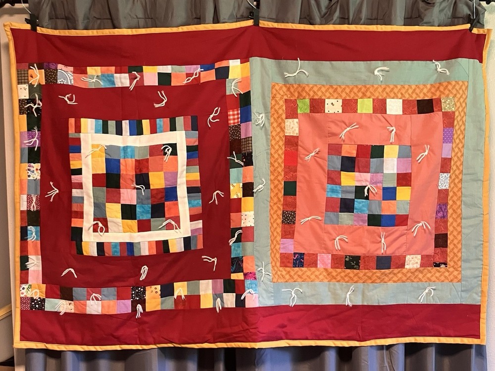 Vintage Quilt Homemade Patched Patchwork 62x36 Multi Colored Retro Pattern