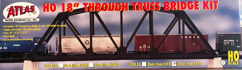 NEW HO Atlas #594 Code 83 18" Through Truss Bridge Kit Silver