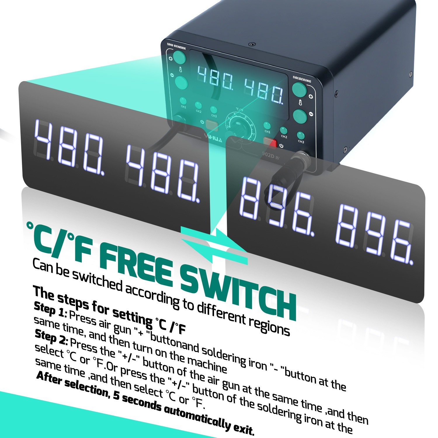 YIHUA 902D-IV 775W T12 Soldering & Hot Air Desoldering Rework Station Digital