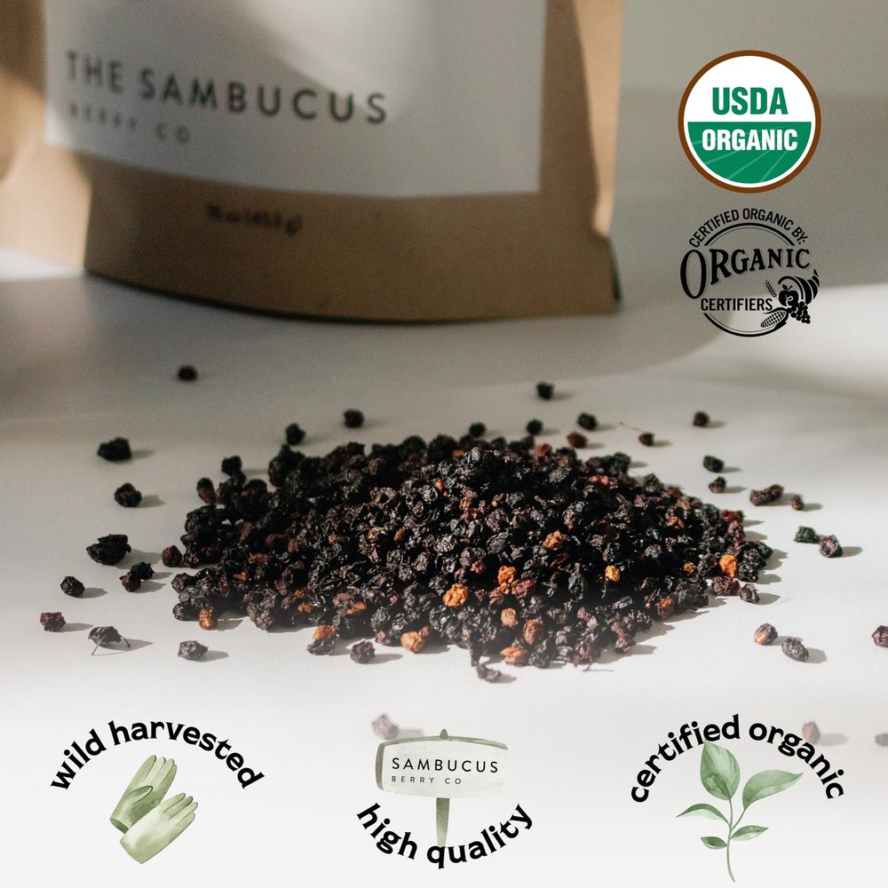 Organic Dried Elderberries - 1lb Bulk - Non-GMO Immune Support