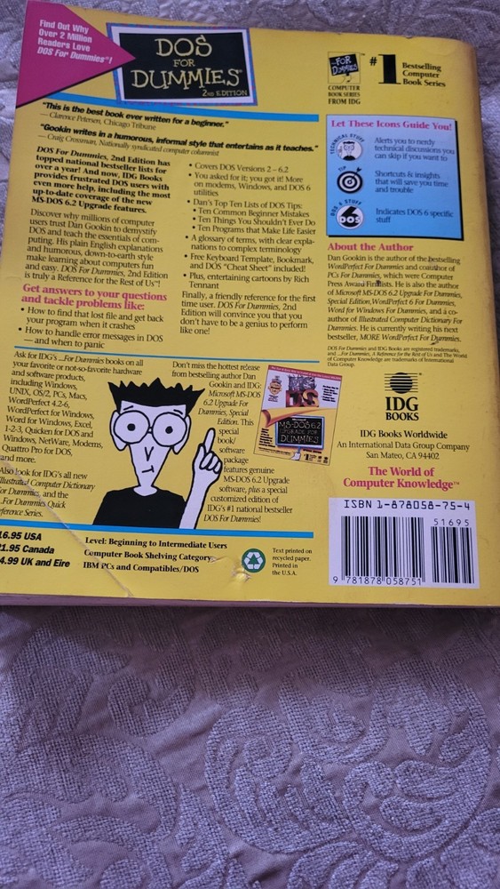 DOS for Dummies 2nd Edition Computer Book Reference Guide Dan Gookin