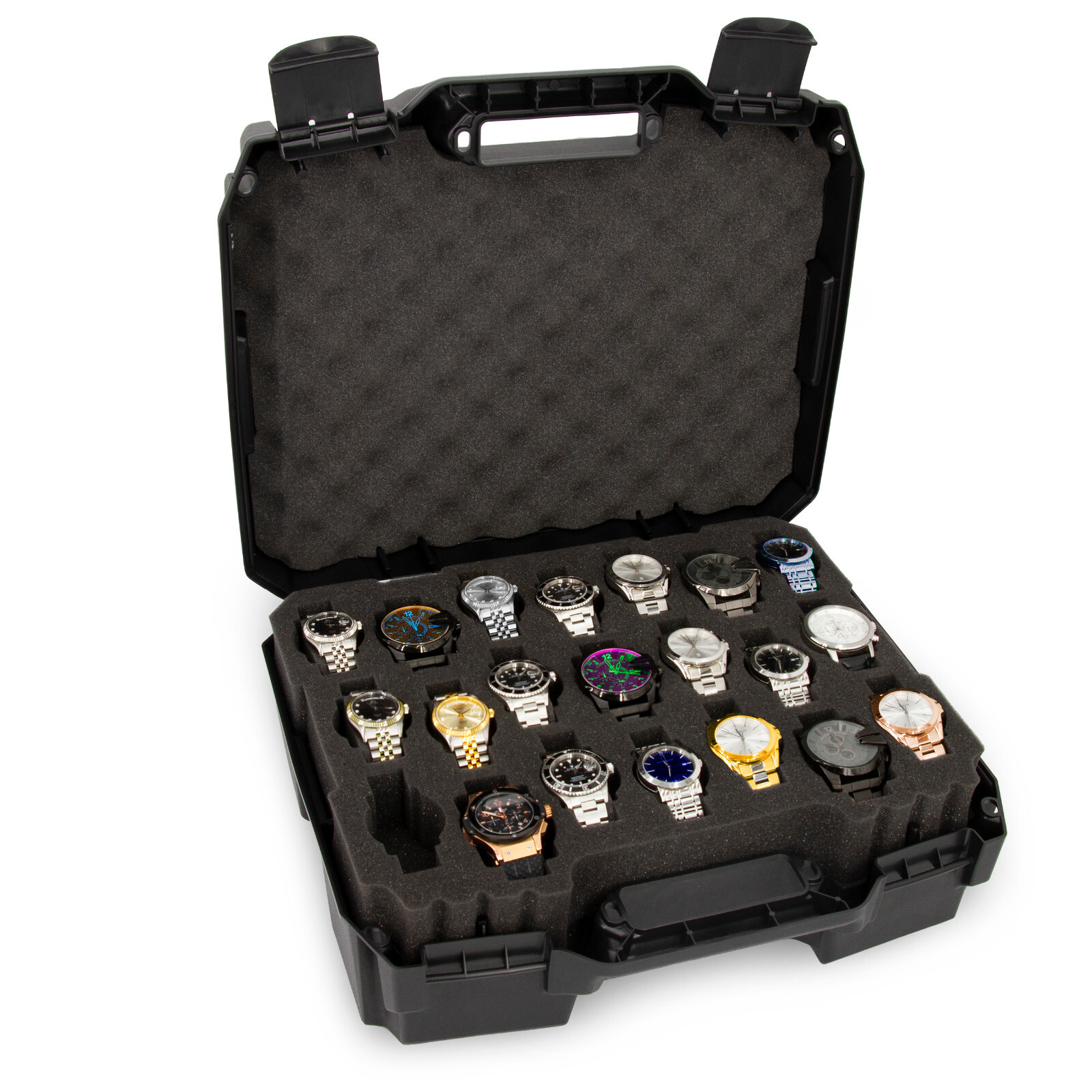 CM Watch Box Display Case Fits 42 Watches in Custom Foam, Travel Watch Case Only